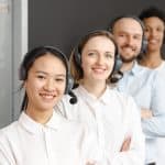 Home call center agents smiling 150x150 - Home