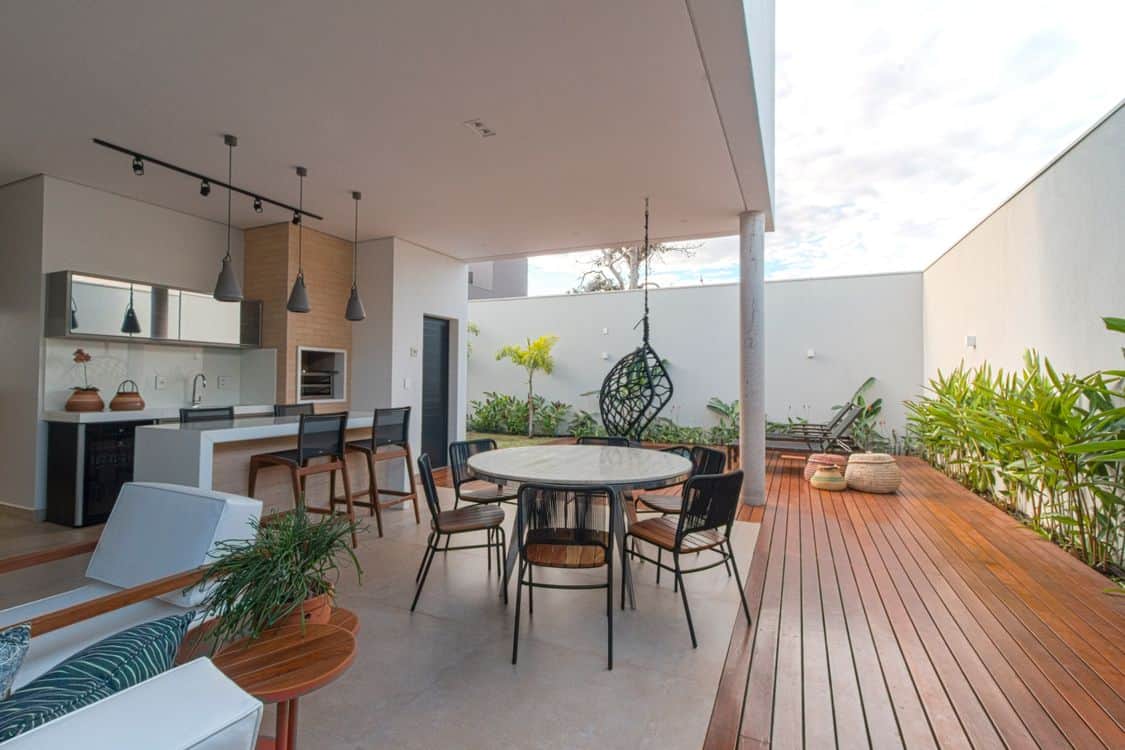 Home open patio with dining set and kitchen - Home